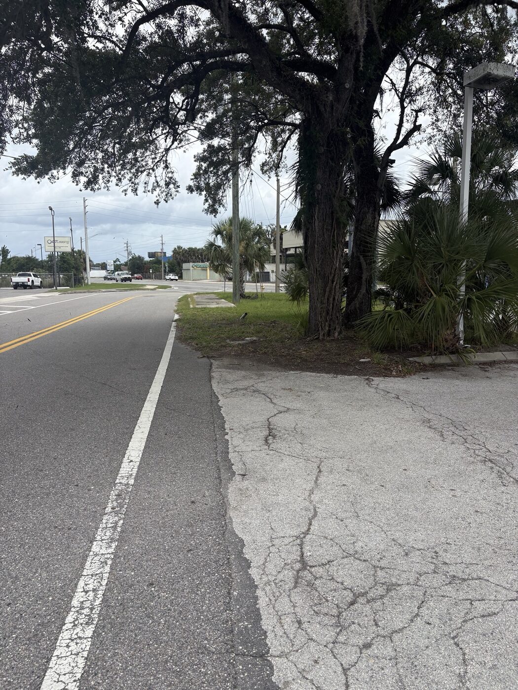 The corner lot frontage along the road